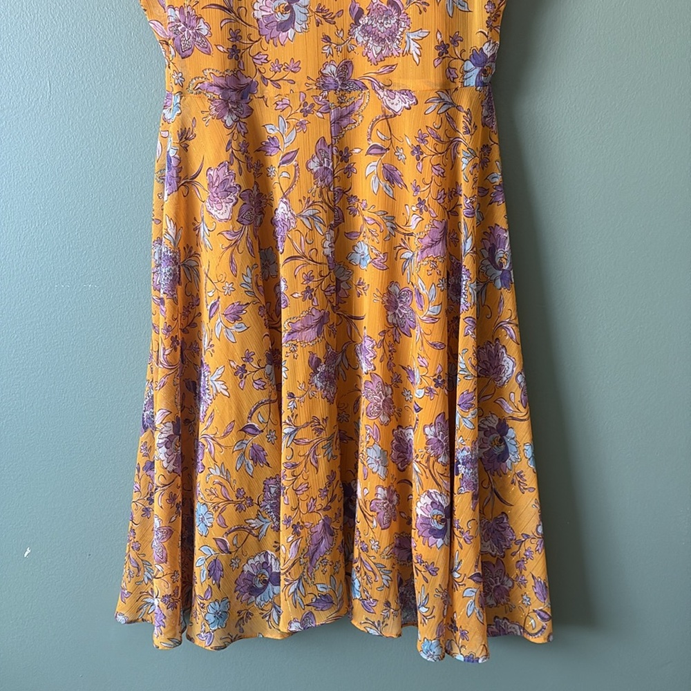 Nanette Lepore Gold Purple Floral Sheer Collared Button Down Midi Dress Sz 6 - Picture 10 of 10